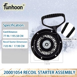 Funhoon 20001054 Pull Cord Recoil Starter Assembly for Ariens SNO-Tek, Compact, Classic, Deluxe, AX254 Engines, 920021, 920022, 921024, 921030 Snow Blowers