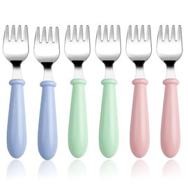 6 Pcs Kids Forks, Stainless Steel Toddler Utensils Kids Silverware Children's Safe Flatware Set Metal Cutlery Set(Pink, Blue, Green)