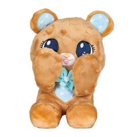 PEEKAPETS Brown plush bear / funny, cuddly plush toy that plays cuckoo with his paws when you press his belly - fluffy gift for babies and children from 18 months