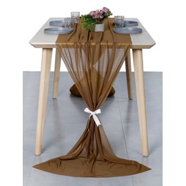 MDS 12 Pack 10ft Chiffon Table Runner 29 x 120 Inches Sheer Wedding Runner Romantic Rustic Table Runner for Wedding Decorations, Birthday Parties, Bridal Shower Party Arch Decor - Mocha