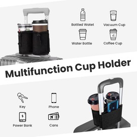 Omnpak Luggage Travel Cup Holder Free Hand Drink Carrier Attachment for Suitcase Portable Foldable Luggage Cup Holder - Hold Two Coffee Mugs Travel Accessories