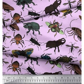Soimoi Purple Moss Georgette Fabric Beetle & Honey Bee Insects Decor Fabric Printed BTY 42 Inch Wide