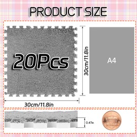 20pcs Plush Puzzle Foam Floor Mat, 11.8x11.8in Soft Interlocking Carpet Tiles，Anti-Slip Puzzle Area Rug Playmat for Room，Pink White