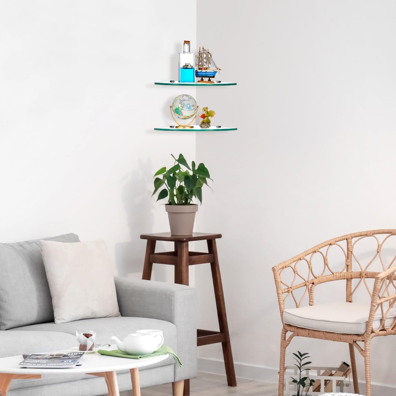 Crowye 2 Pack Glass Corner Shower Shelves 2 Tier Shelves
