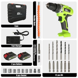 BIG RED LL-01-2 Torin 21V Cordless Power Drill Set: 3/8"Keyless Chuck, 2 Variable Speed, 25+1 Position, Electric Drill for Drilling and Screwing