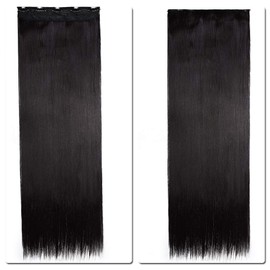 Silk-co One Piece Clip in Hair Extensions 3/4 Half Full Head Straight Straight Hairpieces Invisible [30 Inch Jet Black/Dark Purple]