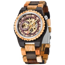 Tiong Mechanical Wooden Watch for Men, Automatic Wooden Skeleton Watch, Gifts for Men