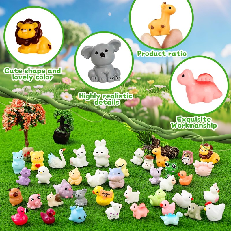 EKisemio 70 Pcs Mini Resin Animals,60 Styles Tiny Animal Figurines