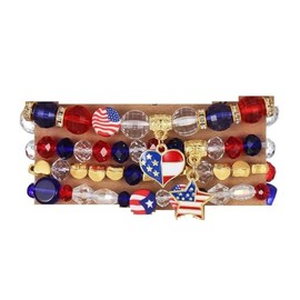 COLORFUL BLING 4th of July Bracelets for Women/Stackable Layered Surfer Bracelets/America Flag Bracelets Independence Day Beaded Stretch Bracelet Summer Beach Accessory (10)