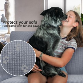 Ystyle Sofa Cover 1 Seater with Armrest, Stretch Sofa Cover Non-Slip, Modern Sofa Cover for Dogs Pets, Breathable Couch Cover with Elastic Bottom, Light Grey