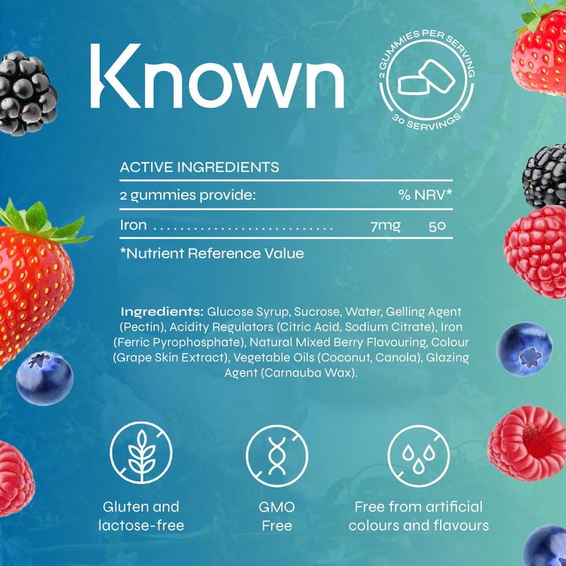 Tasty Vegan 7mg Iron Gummies by Known Nutrition, 60 Two-a-Day