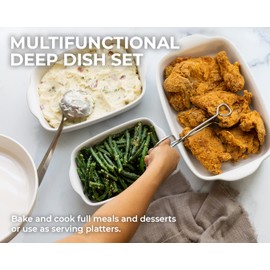 Saffron & Sage Casserole Dish Set of 3 - Baking Dishes for Oven, Contemporary White Ceramic Baking Dish Set, Heavy Duty Bakeware, Up to 500° High Heat Resistant, Dishwasher, Freezer and Food Safe