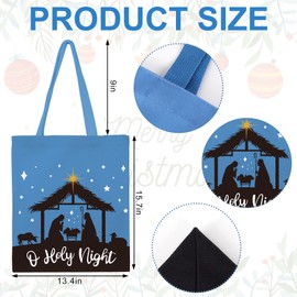 Whaline Christmas Canvas Tote Bags O Holy Night Grocery Shopping Bag Blue Black Nativity Scene Reusable Gift Goodie Bag for Gifts Wrapping Storage