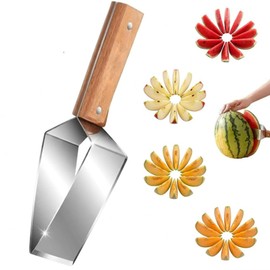 ChampionCraze Watermelon Slicer, Stainless Steel Triangle Cutter with Wooden Handle, for Watermelon, Cantaloupe, Apples, and More (1, Single-Style Watermelon Knife) (1)