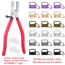 shynek KFW-07Key Fob Hardware, Shynek 50PCS 1 Inch Lanyard Keychain Hardware with Key Fob Pliers Tool for Keychain and Wristlet Clamp Hardware Supplies,Multicolor