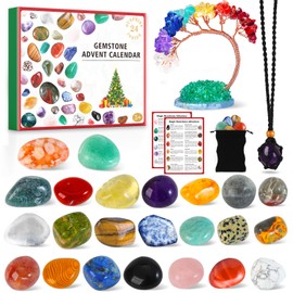Crystal Advent Calendar 2024, 24 Surprises With Chakra Crystal Tree, 23 Natural Rock And Gemstones For Learning, Collecting, Christmas Advent Calendar Gift For Women men Kids Geology Enthusiasts