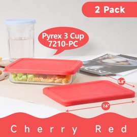 VIOTIIN 3 Cup Rectangle Silicone Storage Cover Lids Replacement for Pyrex 7210-PC Glass Bowls, (Container not Included) 2 Pack, Microwave, Dishwasher and Freezer Safe (Cherry Red)