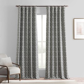 HPD Half Price Drapes Metro Faux Silk Jacquard Room Darkening Curtains - 108 Inches Long Curtain for Bedroom & Living Room, Rod Pocket Design (1 Panel), 50W x 108L, Metro Black