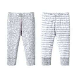 Lamaze Baby Unisex Organic Essentials 2 Pack Pants,Gray Stripe,9M
