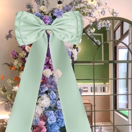 FUANGUI Giant Bow Decoration, Sage Green Big Bow for Backdrop 75x18 Inch, Coquette Birthday Wall Room Home Decor, Large Satin for Wedding Engagement Bachelorette Baby Shower Bridal Christmas