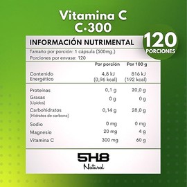 5H8 Nutrition | C300 Vitamina C | Suplemento Alimenticio | Contiene Cítricos | Fortalecimiento del Sitema Inmune | Fórmula Avanzada | 120 Cápsulas, 300 mgs De Vitamin