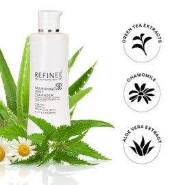 Refinee Daily Nourishing Green Tea and Chamomile Face Cleanser for Men & Women, Age Reversing, Purifies, Softens, & Nourishment Formula for Dry and Sensitive Skin Care, Salty Fragrance, 6.6OZ 200Ml