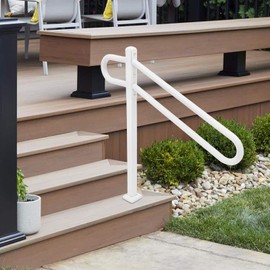 DYNAMI Single Post Handrail 28"-8.5"L X 35.5"H,Wrought Iron Metal Handrails for Outdoor 1-3 Steps,45 ° Slope U-shaped Tubes Stair Railing for Garage, Porch, Entrance (White)