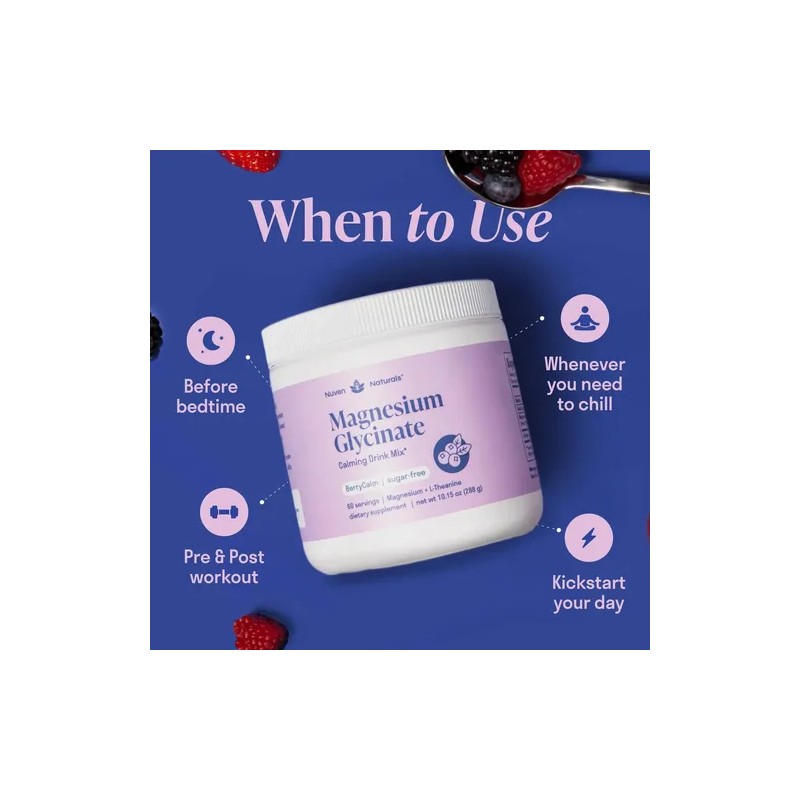 Nuven Naturals Magnesio Glicinato L-Theanine Magnesium Glycinate L-Theanine Powder, 60