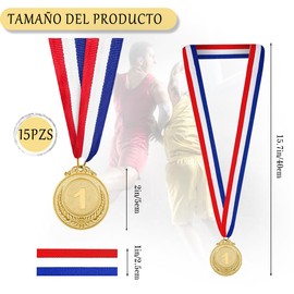 Roucerlin 15 Pieces Gold Metal Sports Medals For Winners, 1st Winner Medals for Sports, Competitions, Party Decoration