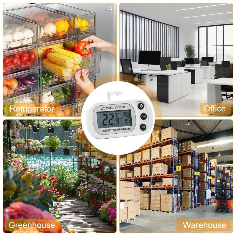 SGZIOO 4 PCS Fridge Thermometer Digital, Freezer Thermometer with LCD