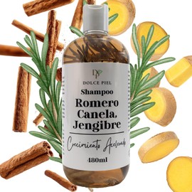 Champú Romero, Canela y Jengibre para crecimiento acelerado del cabello y Anticaída, Ayuda a Reducir la Caída y Estimula el Crecimiento Capilar hasta un 200%. Cabello sano, largo y fuerte desde la raiz. (480)