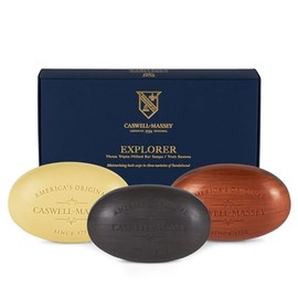 Caswell-Massey Triple Milled Luxury Bath Soap MenTMs Sandalwood Explorer Soap Set " 3 Assorted Fragrances " 5.8 Ounces Each, 3 Bars