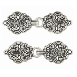 Bezelry 6 Pairs Rococo Swirl Flower Cape or Cloak Clasp Fasteners. Sew On Hooks and Eyes Cardigan Clip. 65mm Fastened., Vintage Silver, 65mm Fastened