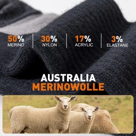 Niorasen Merino Wool Hiking Socks for Men & Women, Thick Cushioned Walking Socks, Seamless & Breathable Anti-Blister Crew Socks for Sports, Running, Outdoor, Work, Cycling, Trekking,3 Pairs Unisex