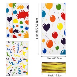 LEOSINDA Cellophane Treat Bags，100 Pcs 5 X 11 Inches Clear Cellophane Bags Candy Bags for Gift Wrapping, Birthday, Gifts, Cookie Snack Packaging, Baby Birthday Party Supplies with Twist Ties