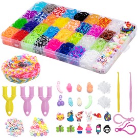Noa Home Deco Loom Bands Set, 2500 Pieces Rubber Bands for Bracelet Making Yourself, Accessories Colourful Loops Rubber Set with Pendants and Accessories, DIY Crafts Gift for Children, Boys, Girls