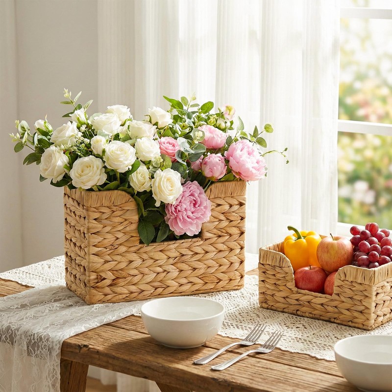 Woven Hanging Magazine Holder, Water Hyacinth Hanging Magazine Basket 11.8