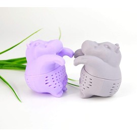 Lot of 2 Purple & Gray Hippo hippopotamus Tea Infuser Loose Leaf Strainer Herbal & Fruit Tea Filter Diffuser Food Grade Silicone BPA free fun to tea time for pet animal lovers wild life 2pcs set