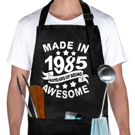 40th Birthday Gifts For Men Women, Black Apron With 3 Pockets, Happy 40th Birthday Gift Ideas, Adjustable Funny Apron For Men Women, Waterproof Kitchen Apron For Grilling, Cooking