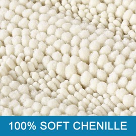 Bath Rugs for Bathroom Washable Non Slip Extra Thick Chenille Striped Bath Mat Rug Runners 59" x 20" Absorbent Fluffy Soft Shaggy Mats Dry Fast Plush Area Carpet for Bath Room, Tub - Cream