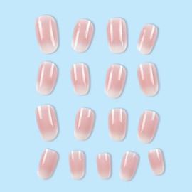 24 Stück Hochglanz Milchig & Pink Mandelform Press-On Nägel – French Design Künstliche Fingernägel Mittel Lang – Elegante Fake Nägel für Frauen