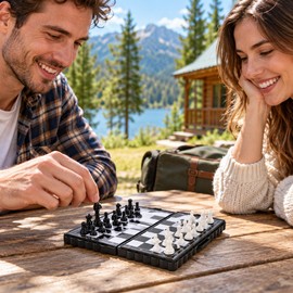 Mini Magnetic Chess Set Folding Magnetic Plastic Chessboard Board Game