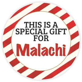 This is a Gift for Malachi - 3 Pack Circle Stickers 3 Inch - Candy Cane Merry Christmas Gift Tag Present Tree Holiday Custom Name Santa Claus