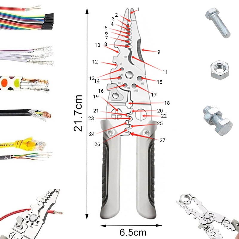 27 in 1 Multifunctional Wire Stripper Crimper Cable Cutter Pliers,Multifunctional