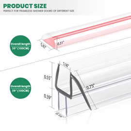 Glass Door Bottom Seal, 1/4" x 39" Shower Door Clear Silicone Seal Strip and PVC Base Set, Frameless Doors Bottom Sweep Glass-Stop Shower Leaks Frameless Shower Doors