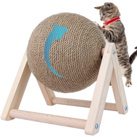 BATTIPAW Cat Scratcher, Rabbit Scratching Ball, Natural Sisal Scratcher, Spinning Cat Ball, Solid Wood Scratching Toy for Cats & Kittens, Indoor Interactive Pet Toy (Burlywood)