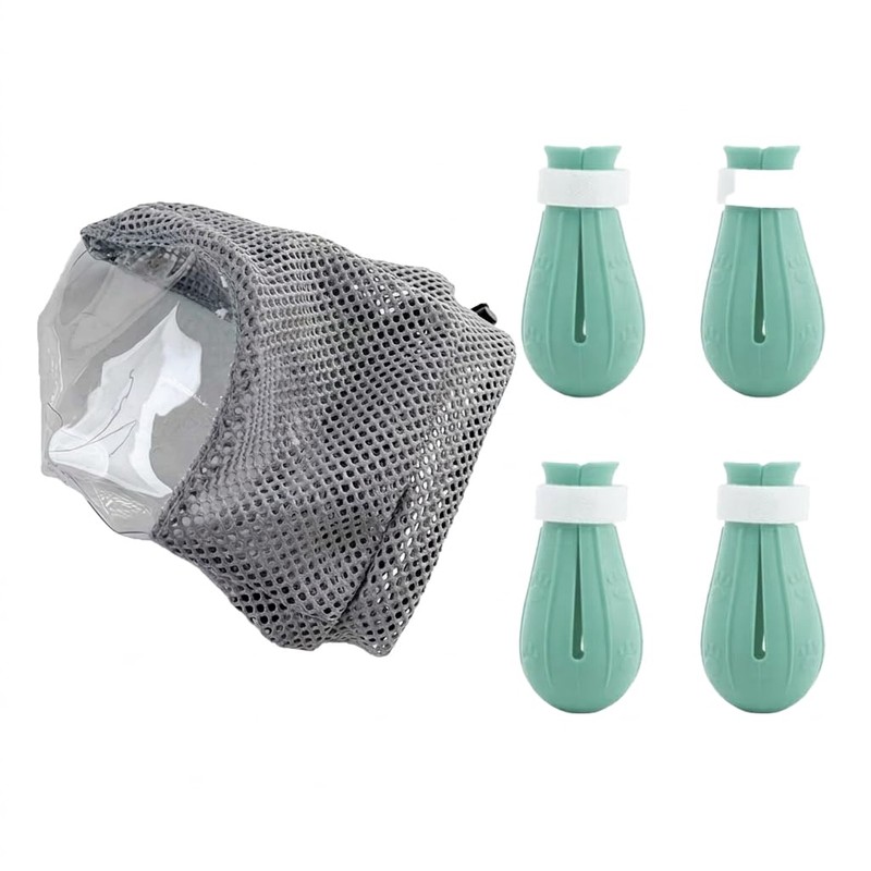 Ryetvok Adjustable Breathable Cat Muzzle& 4Pcs Anti Scratch Cat Paw