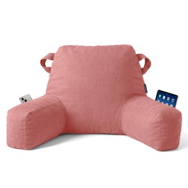 Unisakey Portable Comfy Reading Pillows for Bed Sitting Up(Dark Pink), Back Pillow with Arms & Pockets for Adults, Support Memory Foam Bed Pillow for Dorm/Reading/Watching/Gaming