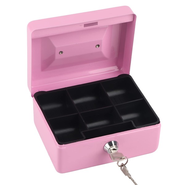 MOUMOUTEN Mini Home Safe Box, 1Pc Portable Steel Petty Lockable Cash Money Coin Safe Key Lock Type Security Box Household Storage Box with 2 Keys for Storing Cash Jewellery(Pink)