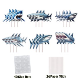 Shark Cupcake Toppers - 36PCS Glitter Shark Birthday Decorations for Kids Boys Ocean Shark Themed Party Supplies